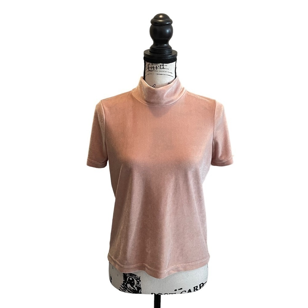 Madewell Velvet Mock neck tee Top Pink Size XSmall Blush Peach Workwear